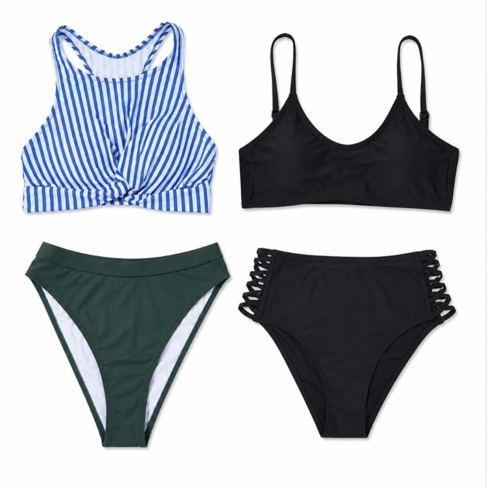 4pcs Blooming Jelly Womens Bikini Set‎ Medium Black Olive Blue High Waist New